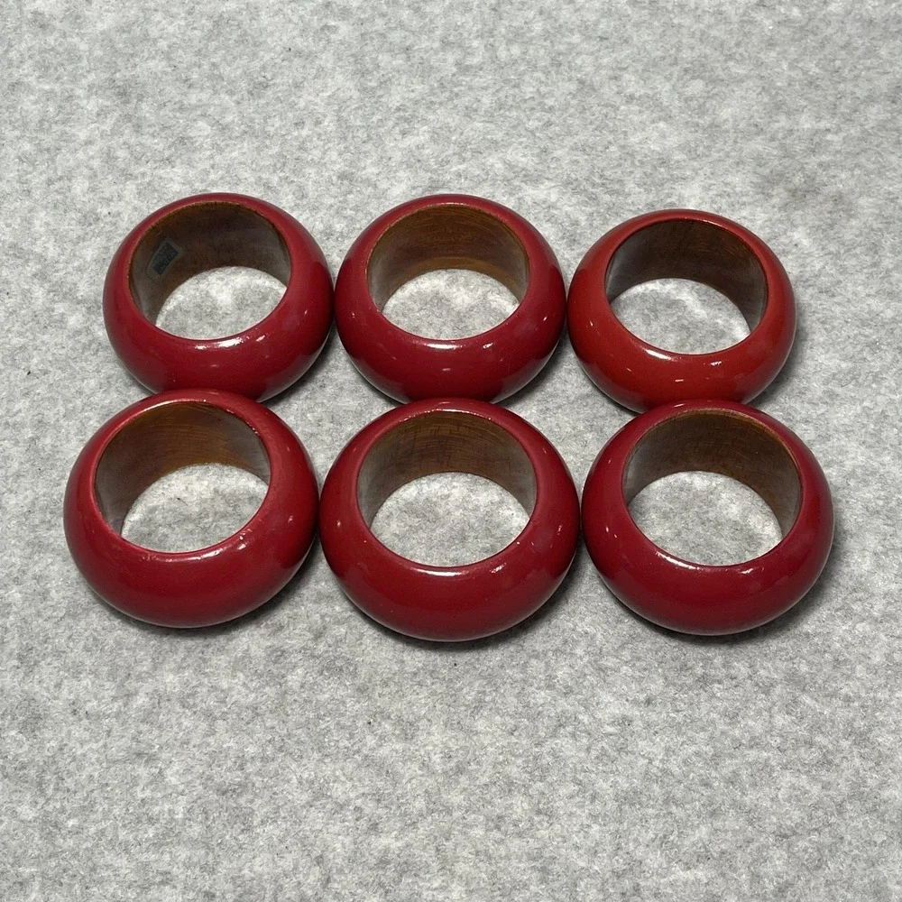 Red Lacquer Wood Napkin Rings Set of 6 Round Made‎ in India Table Decor Dining